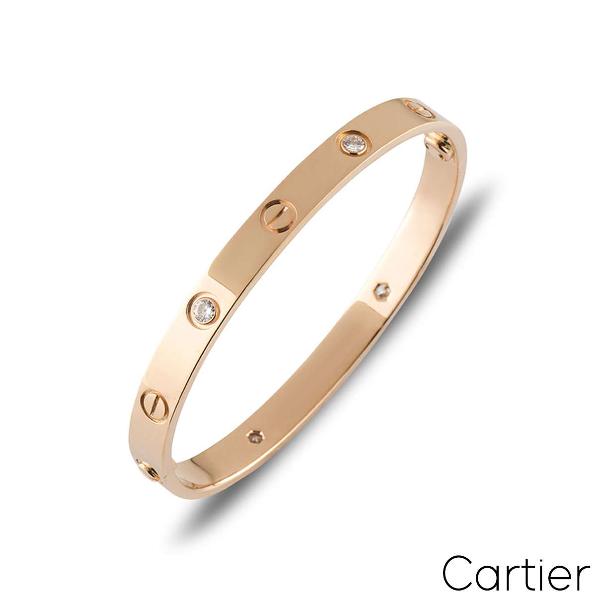 Cartier Rose Gold Half Diamond Love Bracelet Size 18 B6036018 Cartier Rose Gold Half Diamond Love Bracelet Size 18 B6036018